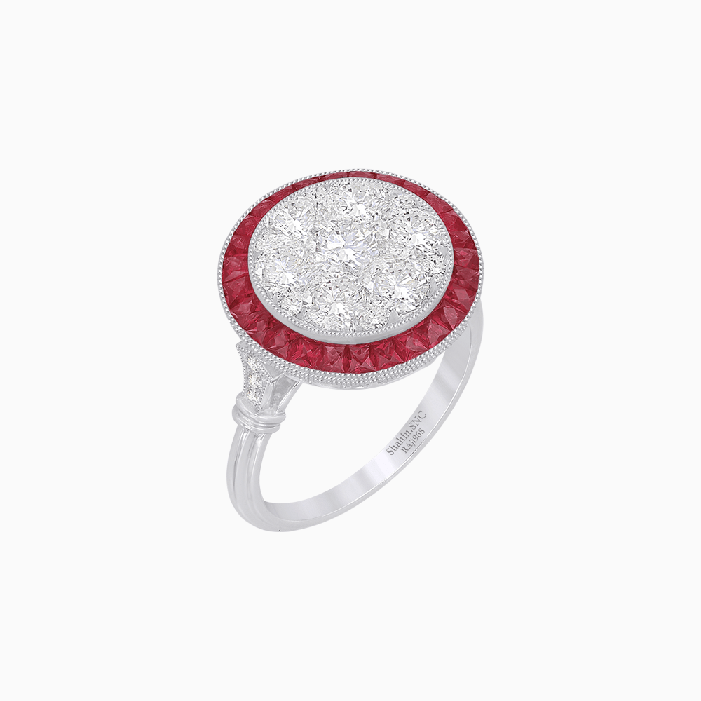 Vintage Inspired Round Illusion Diamond Halo Ring - Shahin Jewelry