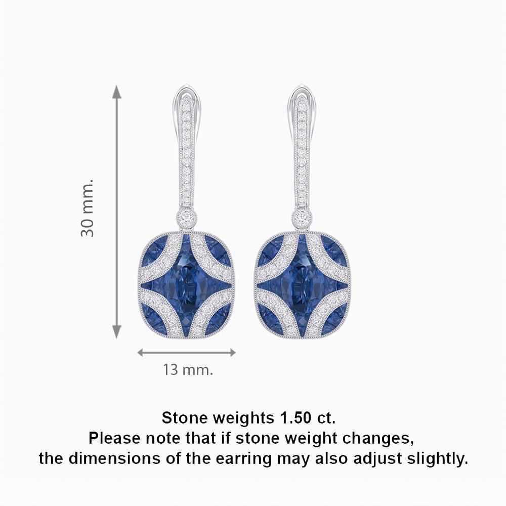 Vintage - Inspired Sapphire and Diamond Drop Earrings - Shahin Jewelry