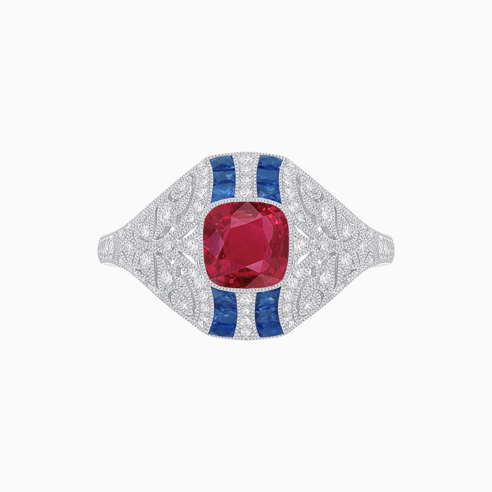 Vintage Inspired Sapphire & Diamond Ring - Shahin Jewelry