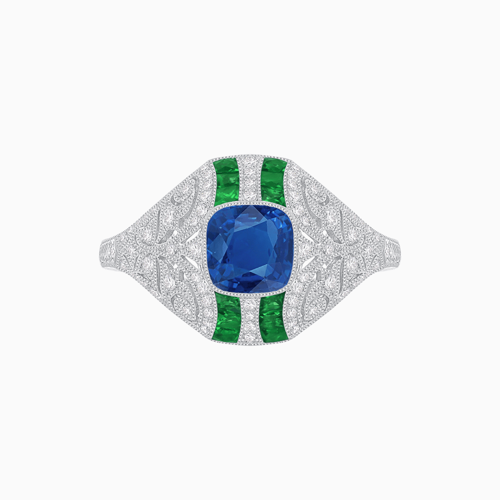 Vintage Inspired Sapphire & Diamond Ring - Shahin Jewelry