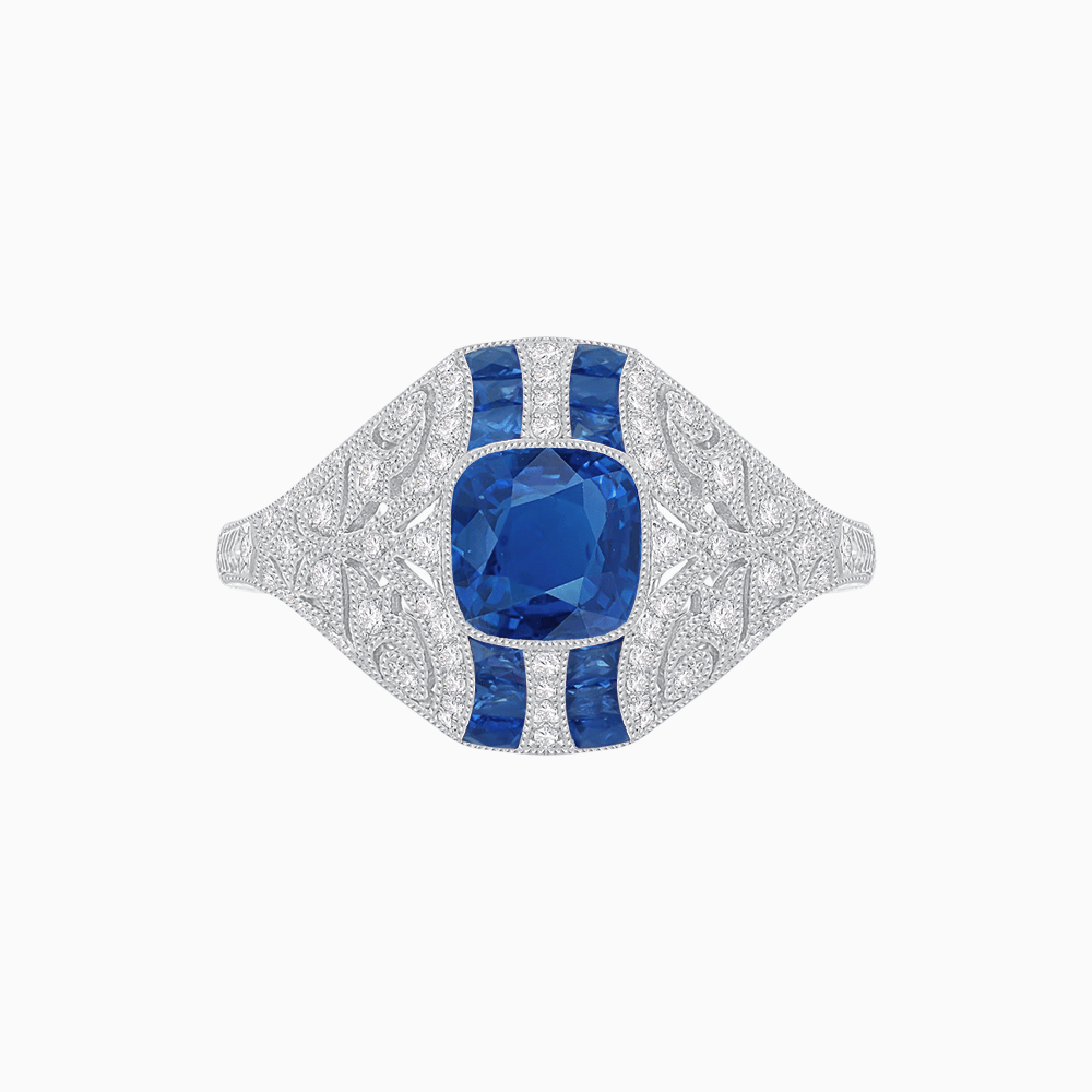 Vintage Inspired Sapphire & Diamond Ring - Shahin Jewelry