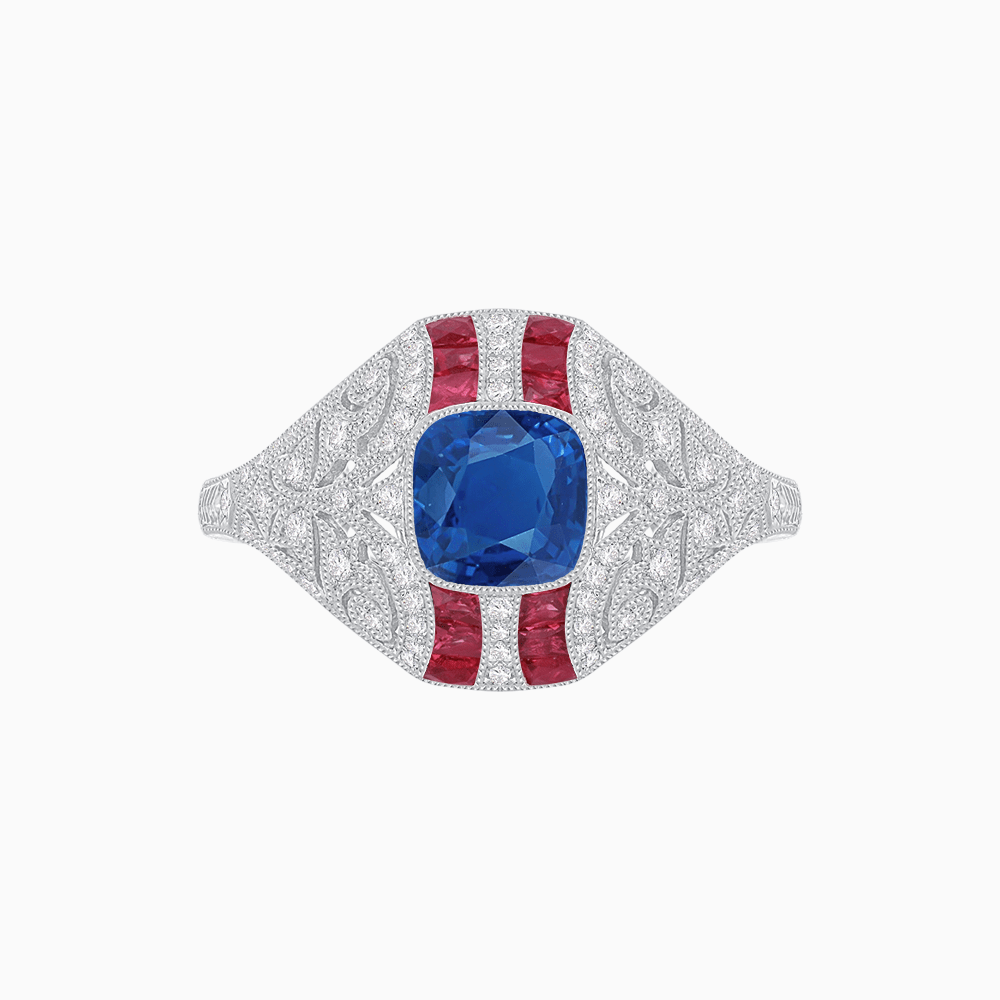 Vintage Inspired Sapphire & Diamond Ring - Shahin Jewelry