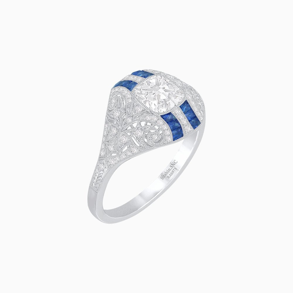 Vintage Inspired Sapphire & Diamond Ring - Shahin Jewelry