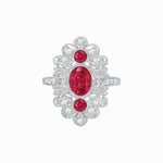 Load image into Gallery viewer, Vintage Inspired Three Stone Ruby &amp; Diamond Navette Ring - Shahin Jewelry
