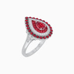 Load image into Gallery viewer, Vintage Inspired Triple Halo Pear-Shaped Ring with Customizable French-Cut and Cabochon Gemstones - Shahin Jewelry