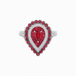 Load image into Gallery viewer, Vintage Inspired Triple Halo Pear-Shaped Ring with Customizable French-Cut and Cabochon Gemstones - Shahin Jewelry