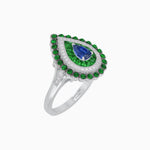 Load image into Gallery viewer, Vintage Inspired Triple Halo Pear-Shaped Ring with Customizable French-Cut and Cabochon Gemstones - Shahin Jewelry