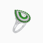 Load image into Gallery viewer, Vintage Inspired Triple Halo Pear - Shaped Ring with Customizable French - Cut and Cabochon Gemstones - Shahin Jewelry