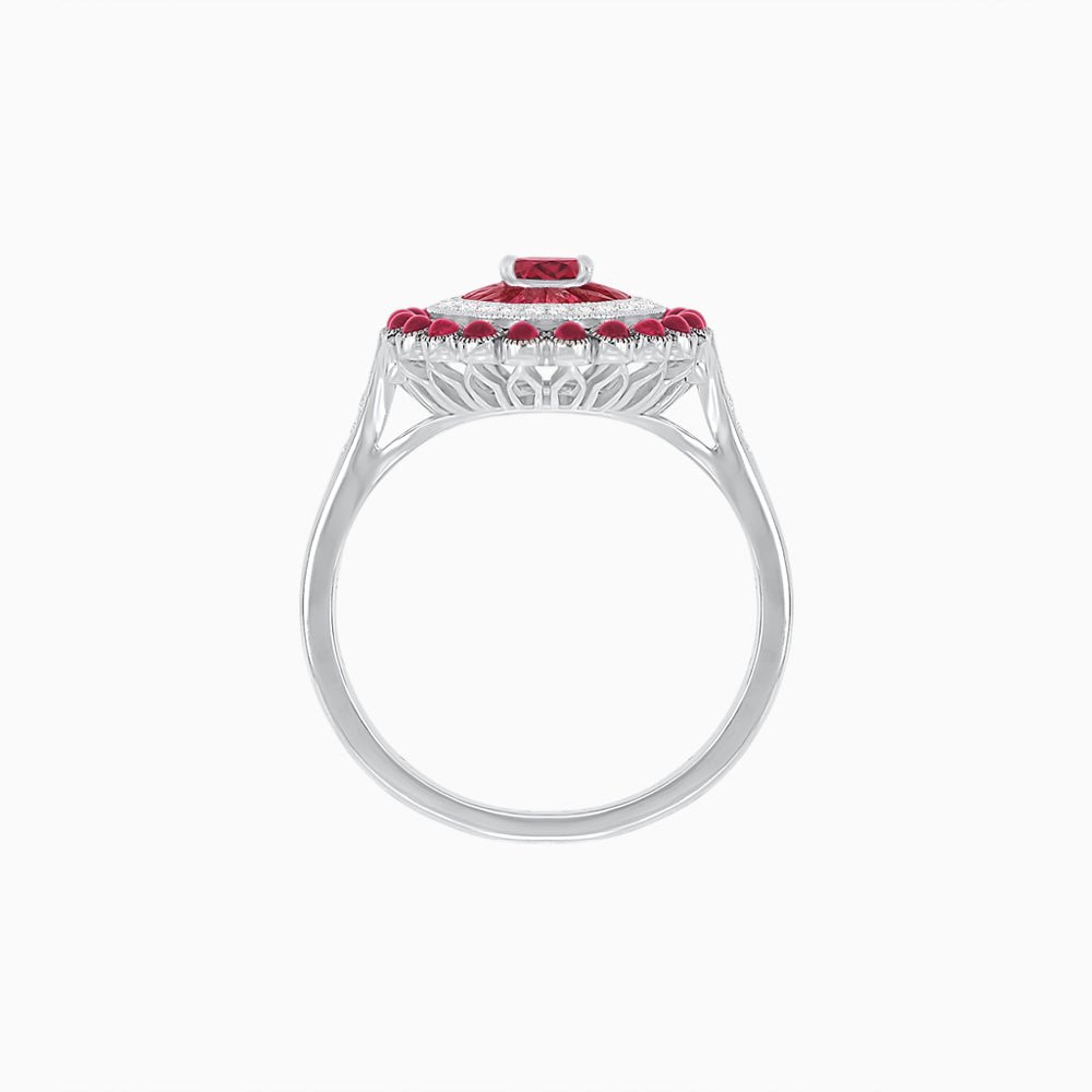 Vintage Inspired Triple Halo Pear-Shaped Ring with Customizable French-Cut and Cabochon Gemstones - Shahin Jewelry