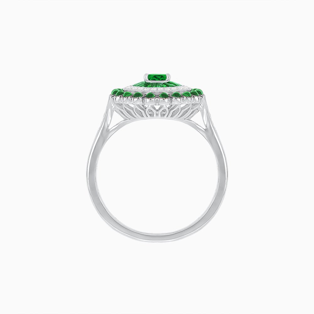 Vintage Inspired Triple Halo Pear-Shaped Ring with Customizable French-Cut and Cabochon Gemstones - Shahin Jewelry