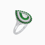 Load image into Gallery viewer, Vintage Inspired Triple Halo Pear - Shaped Ring with Customizable French - Cut and Cabochon Gemstones - Shahin Jewelry