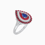 Load image into Gallery viewer, Vintage Inspired Triple Halo Pear-Shaped Ring with Customizable French-Cut and Cabochon Gemstones - Shahin Jewelry