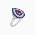 Load image into Gallery viewer, Vintage Inspired Triple Halo Pear-Shaped Ring with Customizable French-Cut and Cabochon Gemstones - Shahin Jewelry
