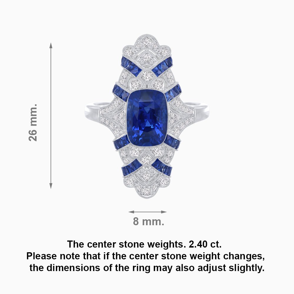 Vintage Style Art Deco Sapphire Ring with Diamonds - Shahin Jewelry