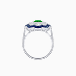 Load image into Gallery viewer, Vintage Style Floral Ring with Round Center Stone, Diamond Halo and French-Cut Gemstone Petals - Shahin Jewelry