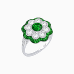 Load image into Gallery viewer, Vintage Style Floral Ring with Round Center Stone, Diamond Halo and French-Cut Gemstone Petals - Shahin Jewelry
