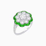 Load image into Gallery viewer, Vintage Style Floral Ring with Round Center Stone, Diamond Halo and French-Cut Gemstone Petals - Shahin Jewelry