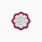Load image into Gallery viewer, Vintage Style Floral Ring with Round Center Stone, Diamond Halo and French-Cut Gemstone Petals - Shahin Jewelry