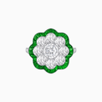 Load image into Gallery viewer, Vintage Style Floral Ring with Round Center Stone, Diamond Halo and French-Cut Gemstone Petals - Shahin Jewelry