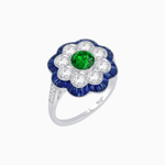 Load image into Gallery viewer, Vintage Style Floral Ring with Round Center Stone, Diamond Halo and French-Cut Gemstone Petals - Shahin Jewelry