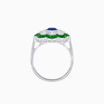 Load image into Gallery viewer, Vintage Style Floral Ring with Round Center Stone, Diamond Halo and French-Cut Gemstone Petals - Shahin Jewelry