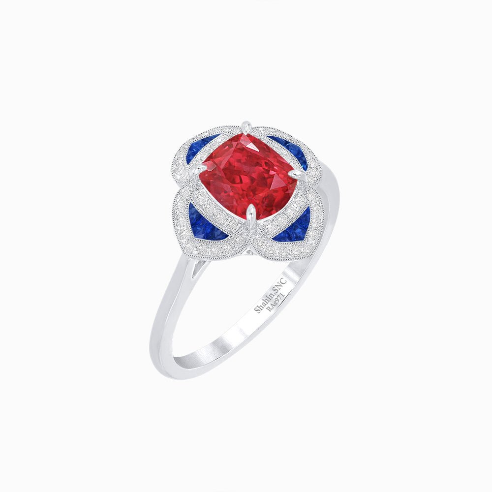 Vintage Style flower - shaped Ring with Gemstone - Shahin Jewelry