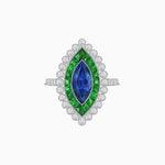 Load image into Gallery viewer, Vintage Style Marquise Ring with French-Cut Gemstone Halo and Scalloped Diamond Border - Shahin Jewelry