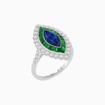 Load image into Gallery viewer, Vintage Style Marquise Ring with French-Cut Gemstone Halo and Scalloped Diamond Border - Shahin Jewelry