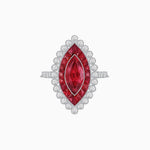 Load image into Gallery viewer, Vintage Style Marquise Ring with French-Cut Gemstone Halo and Scalloped Diamond Border - Shahin Jewelry