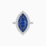 Load image into Gallery viewer, Vintage Style Marquise Ring with French-Cut Gemstone Halo and Scalloped Diamond Border - Shahin Jewelry