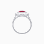 Load image into Gallery viewer, Vintage Style Oval Ring with French-Cut Gemstone Halo and Scalloped Diamond Border - Shahin Jewelry