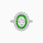 Load image into Gallery viewer, Vintage Style Oval Ring with French-Cut Gemstone Halo and Scalloped Diamond Border - Shahin Jewelry