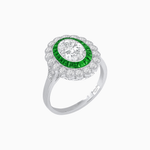 Load image into Gallery viewer, Vintage Style Oval Ring with French-Cut Gemstone Halo and Scalloped Diamond Border - Shahin Jewelry