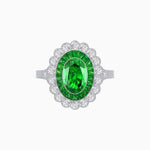 Load image into Gallery viewer, Vintage Style Oval Ring with French-Cut Gemstone Halo and Scalloped Diamond Border - Shahin Jewelry