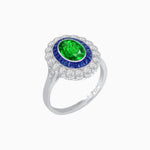 Load image into Gallery viewer, Vintage Style Oval Ring with French-Cut Gemstone Halo and Scalloped Diamond Border - Shahin Jewelry