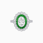 Load image into Gallery viewer, Vintage Style Oval Ring with French-Cut Gemstone Halo and Scalloped Diamond Border - Shahin Jewelry