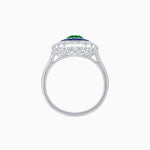 Load image into Gallery viewer, Vintage Style Oval Ring with French-Cut Gemstone Halo and Scalloped Diamond Border - Shahin Jewelry
