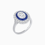 Load image into Gallery viewer, Vintage Style Oval Ring with French-Cut Gemstone Halo and Scalloped Diamond Border - Shahin Jewelry