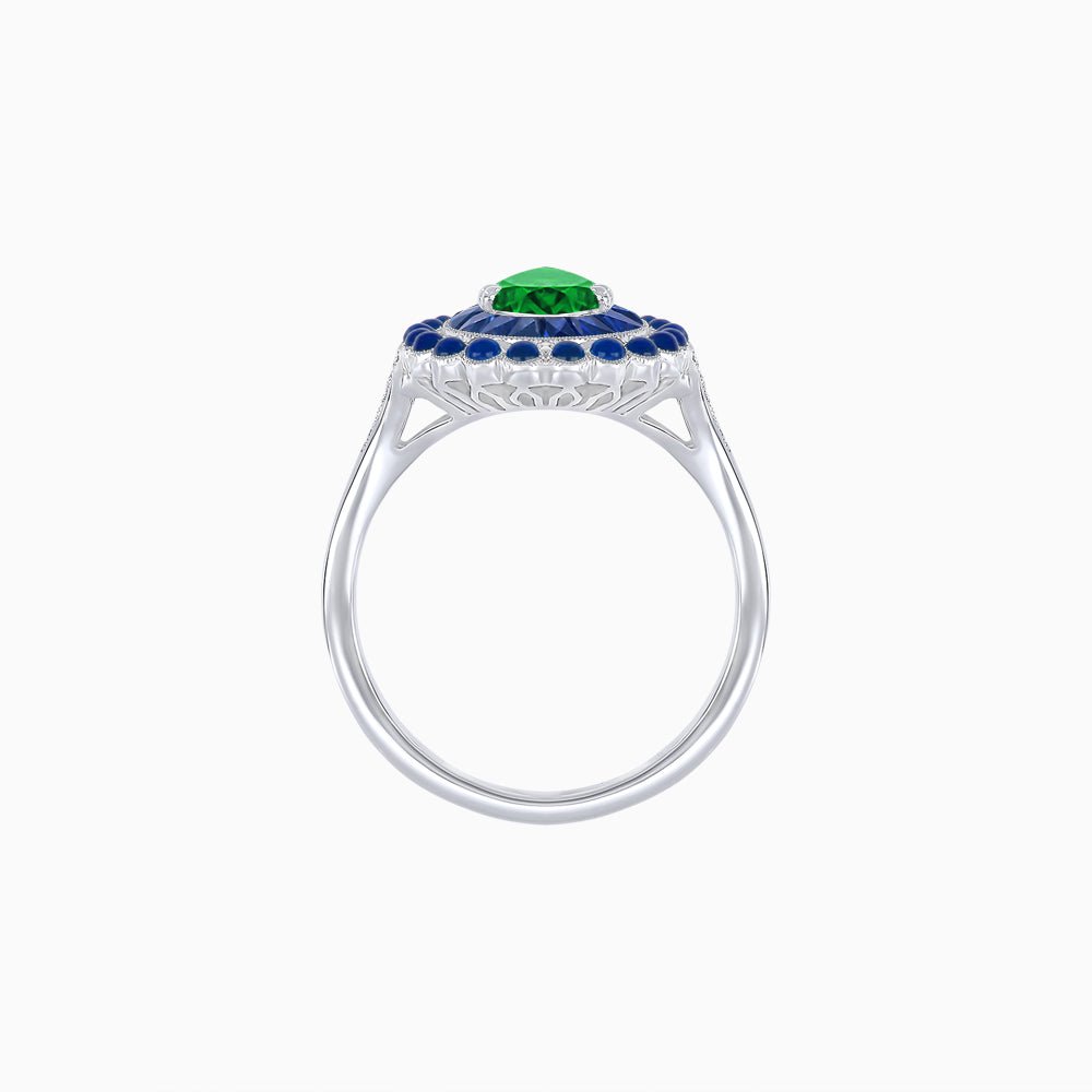 Vintage Style Pear Shape Mosaic Ring with French-Cut and Cabochon Borders - Shahin Jewelry