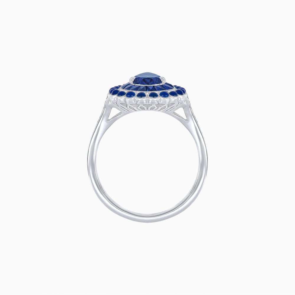 Vintage Style Pear Shape Mosaic Ring with French-Cut and Cabochon Borders - Shahin Jewelry