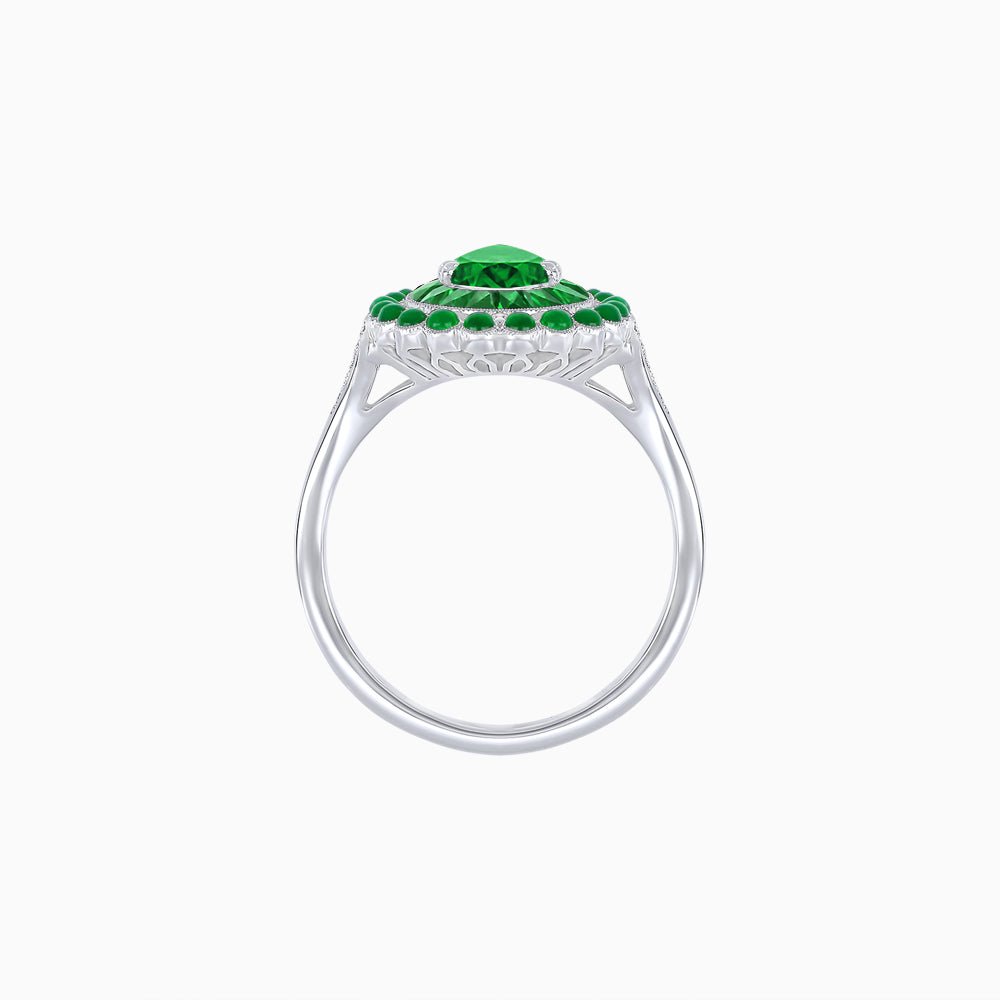 Vintage Style Pear Shape Mosaic Ring with French-Cut and Cabochon Borders - Shahin Jewelry