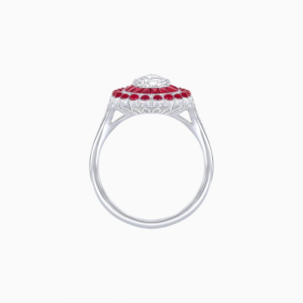 Vintage Style Pear Shape Mosaic Ring with French-Cut and Cabochon Borders - Shahin Jewelry