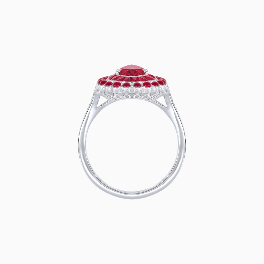 Vintage Style Pear Shape Mosaic Ring with French-Cut and Cabochon Borders - Shahin Jewelry