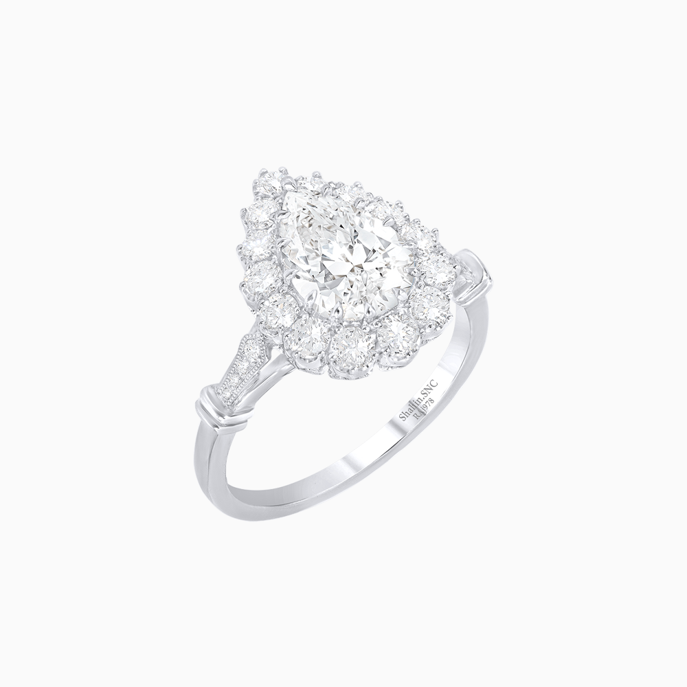 Vintage Style Pear - Shaped Halo Ring with Customizable Center Stone - Shahin Jewelry