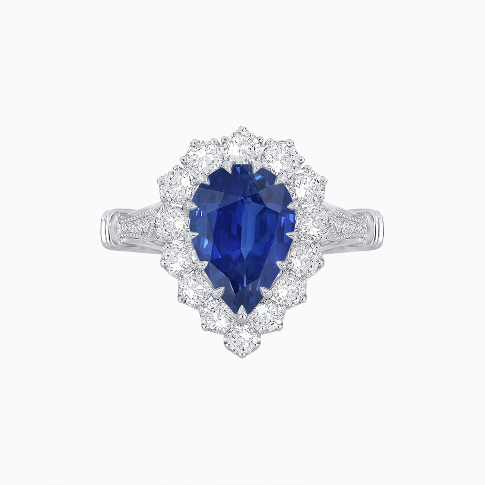 Vintage Style Pear - Shaped Halo Ring with Customizable Center Stone - Shahin Jewelry