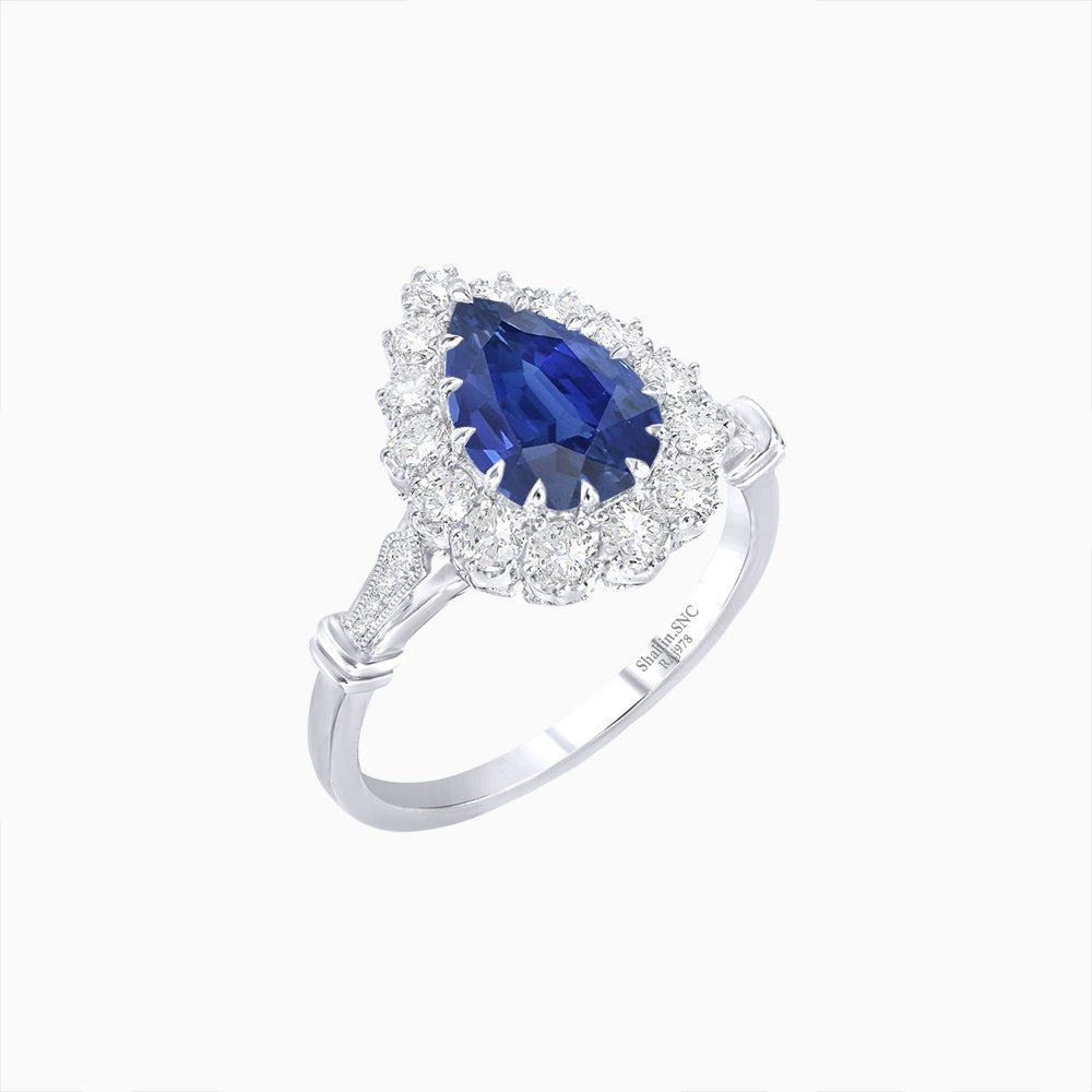Vintage Style Pear - Shaped Halo Ring with Customizable Center Stone - Shahin Jewelry