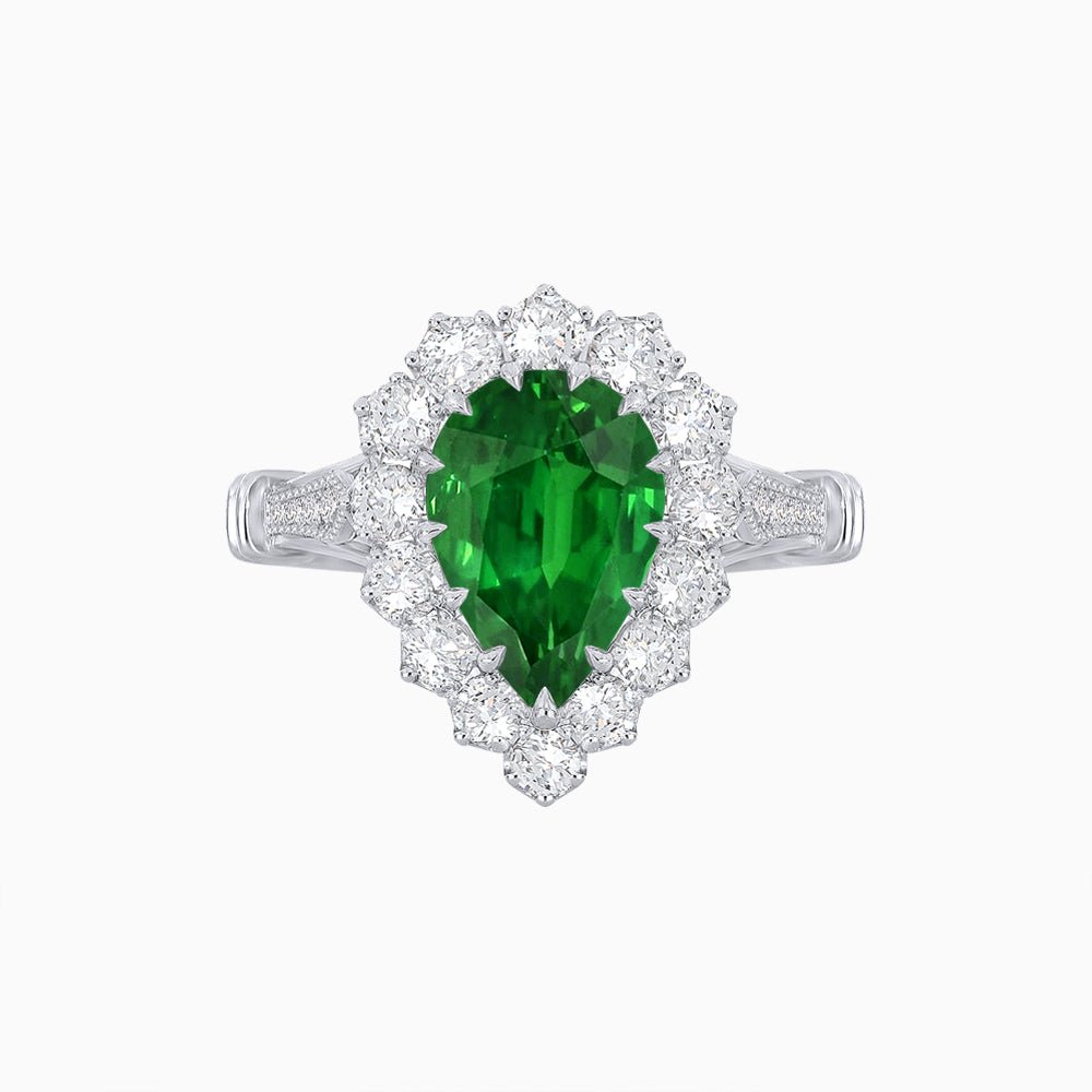Vintage Style Pear - Shaped Halo Ring with Customizable Center Stone - Shahin Jewelry