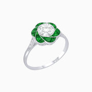 VVintage Inspired Floral Calibré-Cut Gemstone Petal Halo Ring - Shahin Jewelry