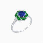 Load image into Gallery viewer, VVintage Inspired Floral Calibré-Cut Gemstone Petal Halo Ring - Shahin Jewelry