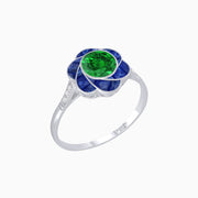 VVintage Inspired Floral Calibré-Cut Gemstone Petal Halo Ring - Shahin Jewelry